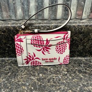 Kate Spade Morgan pineapple embossed coin card holder wristlet with keychain